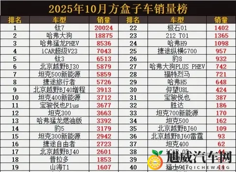 2025年10月方盒子车销量出炉:谁在逆袭?谁又跌惨了?-3