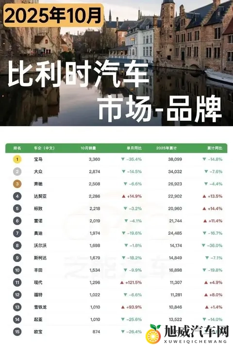 欧洲车市  比利时2025年10月：中国车企1620台-3