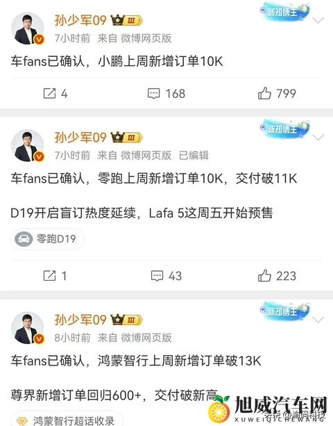 第44周新势力订单出炉：鸿蒙智行136万台，小鹏零跑集体破万-2