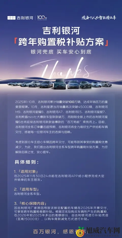 吉利银河推出购置税跨年补贴，最高15000元-2