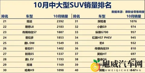 中大型SUV大洗牌！10月销量：小米YU7断层领先，钛7、银河M9大增-2
