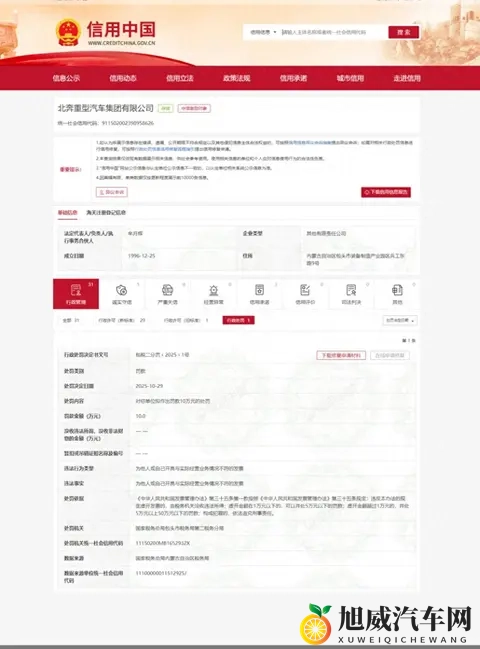 北奔重型汽车集团有限公司因虚开发票被罚十万元-1