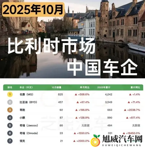 欧洲车市  比利时2025年10月：中国车企1620台-1