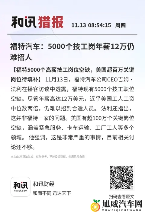 福特汽车：5000个技工岗年薪12万仍难招人-1
