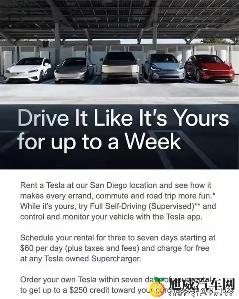 特斯拉在美推官方短租！60美元_天开走全系车型，充电、FSD全免费-3
