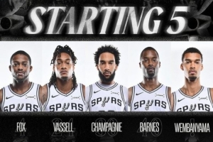 卡斯尔首次替补！马刺首发：福克斯、瓦塞、尚帕尼、巴恩斯、文班